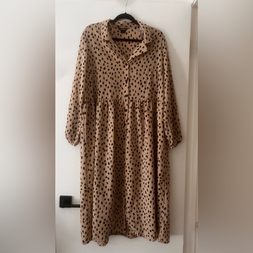 Tan Dotted Midi Dress - L